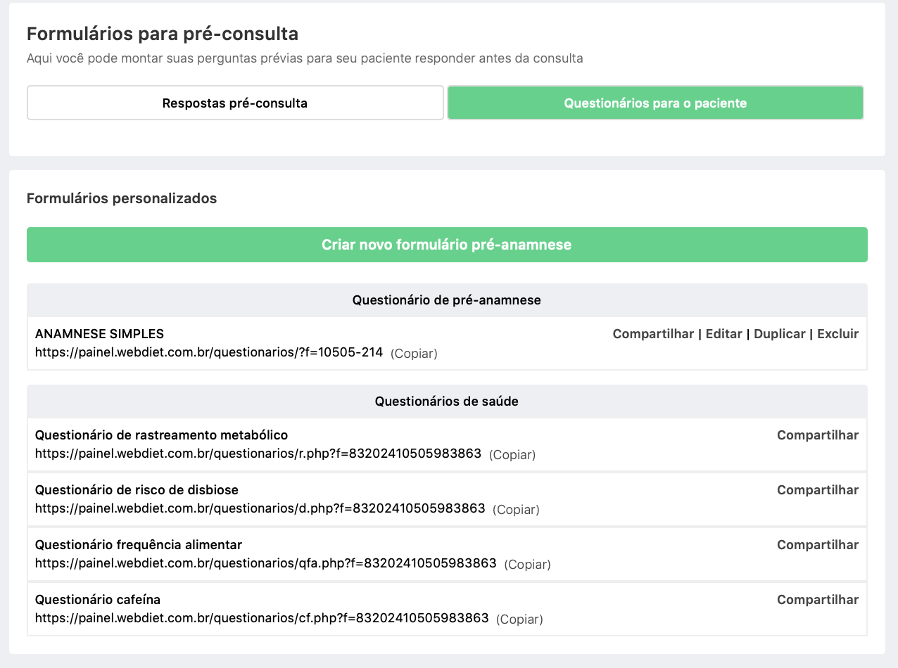 Pré-consulta. (WebDiet 3.0) – Central de ajuda WebDiet